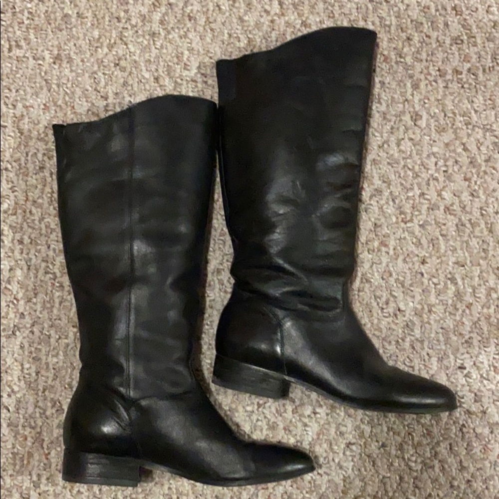 Tall Black Leather Point Toe Boots